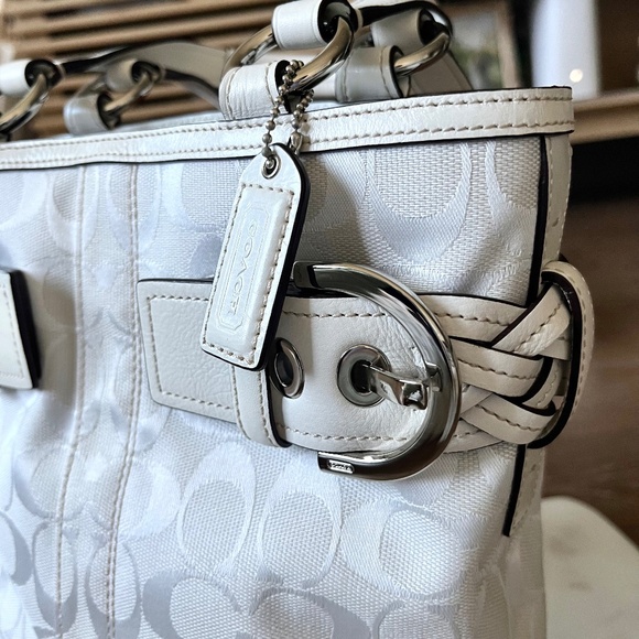 Coach Vintage 2005 Y2K Soho Signature Canvas Leather Small Tote Bucket Bag White - Picture 5 of 14